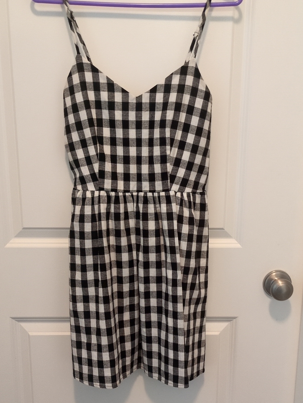Black & White Cheked Linen Blend Sundress by Everley - Size Small